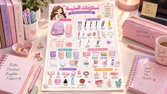 مستلزمات المدرسة للبنات
